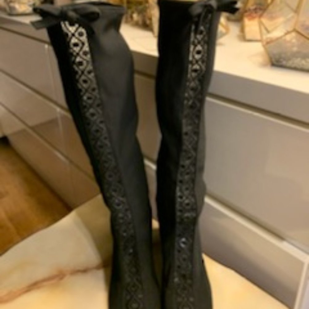Bettye Muller Concerto Lace-Inset Knee Boot, Black - Picture 8 of 15